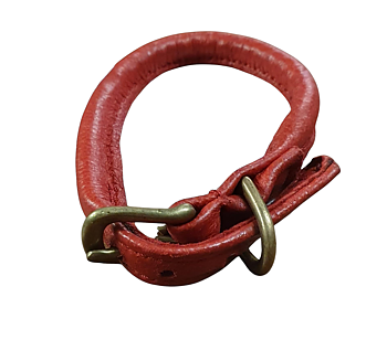Halsband runt rött 30cm skinn