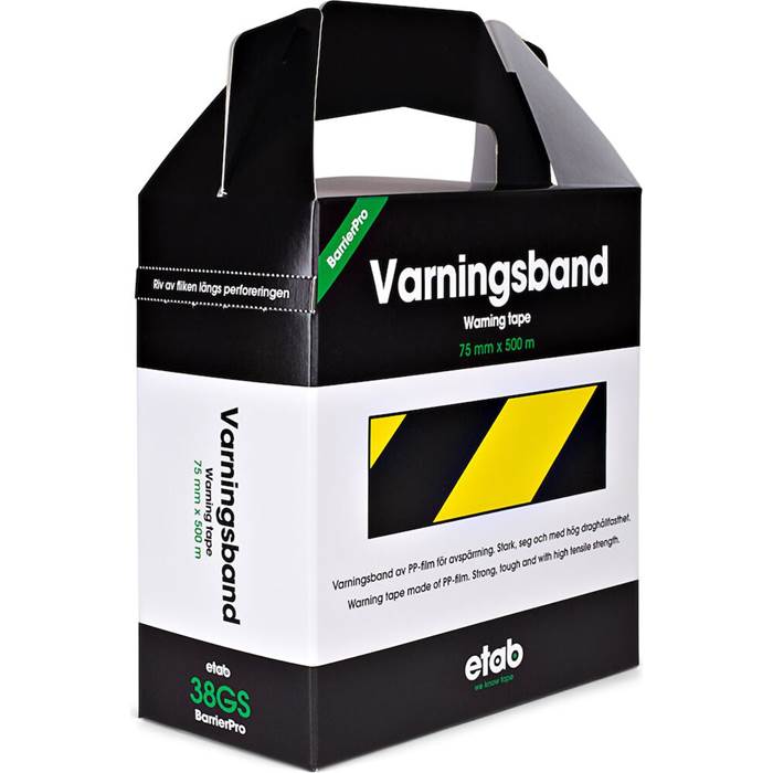 Varningsband 75mmx500m gul/sva - 2