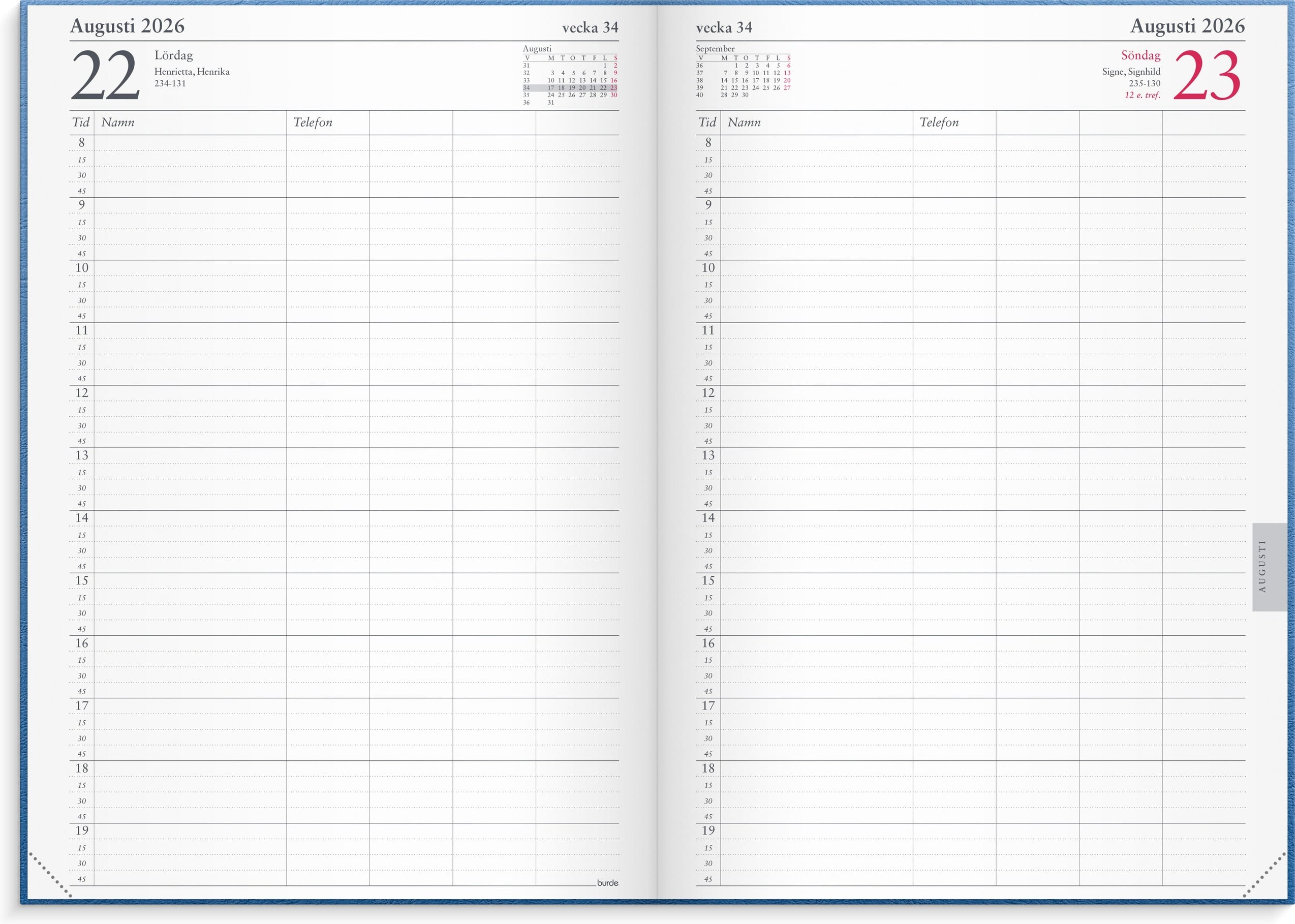 Kalender 2026 Tidjournal blå - 2