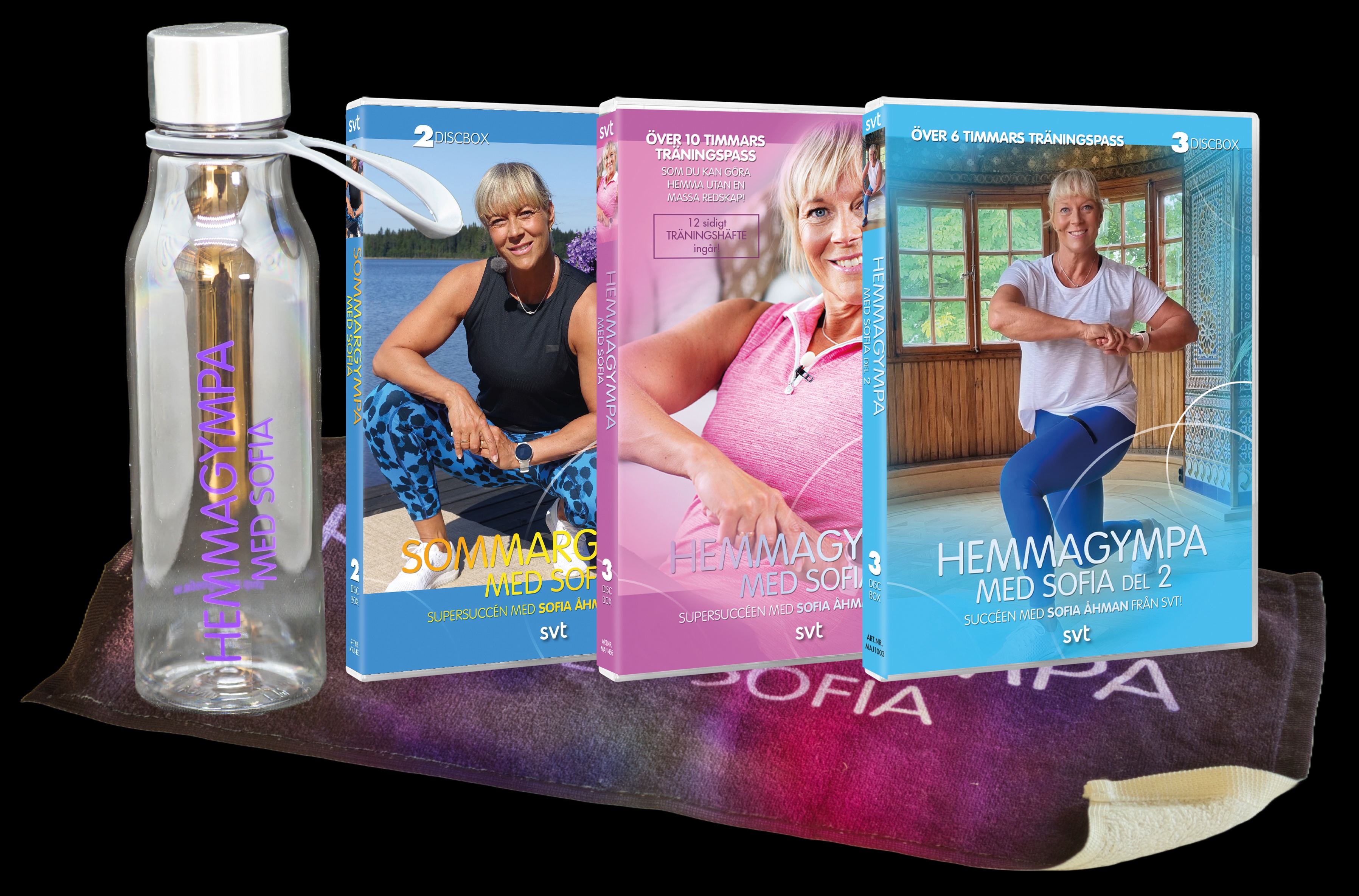 Komplett paket Hemmagympa 1&2, Sommargympa - Vattenflaska, Handduk