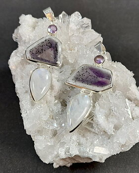 Silver Hänge med Cabochon - Månsten, Ametist och Cacoxenit