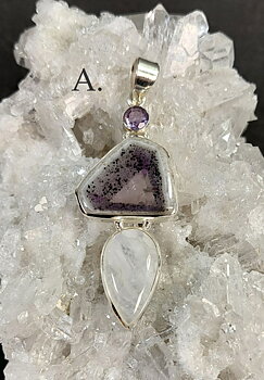 Silver Hänge med Cabochon - Månsten, Ametist och Cacoxenit