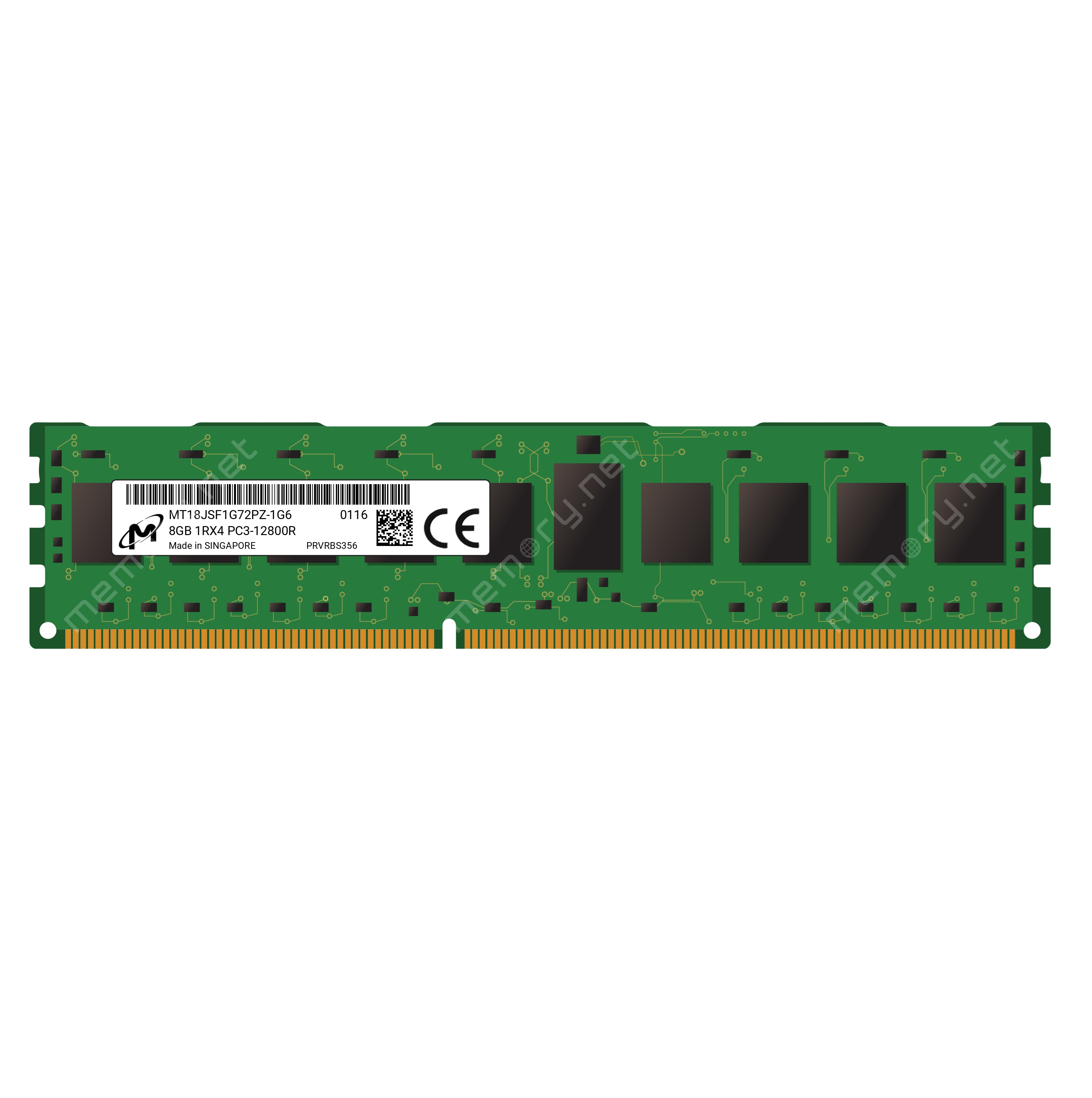 Begagnat 8GB DDR3 (1x8GB) Micron RDIMM 1Rx4 ECC PC3-12800R 1600MHz Single Rank x4 RAM Minne MT18JSF1G72PZ-1G6D1HE