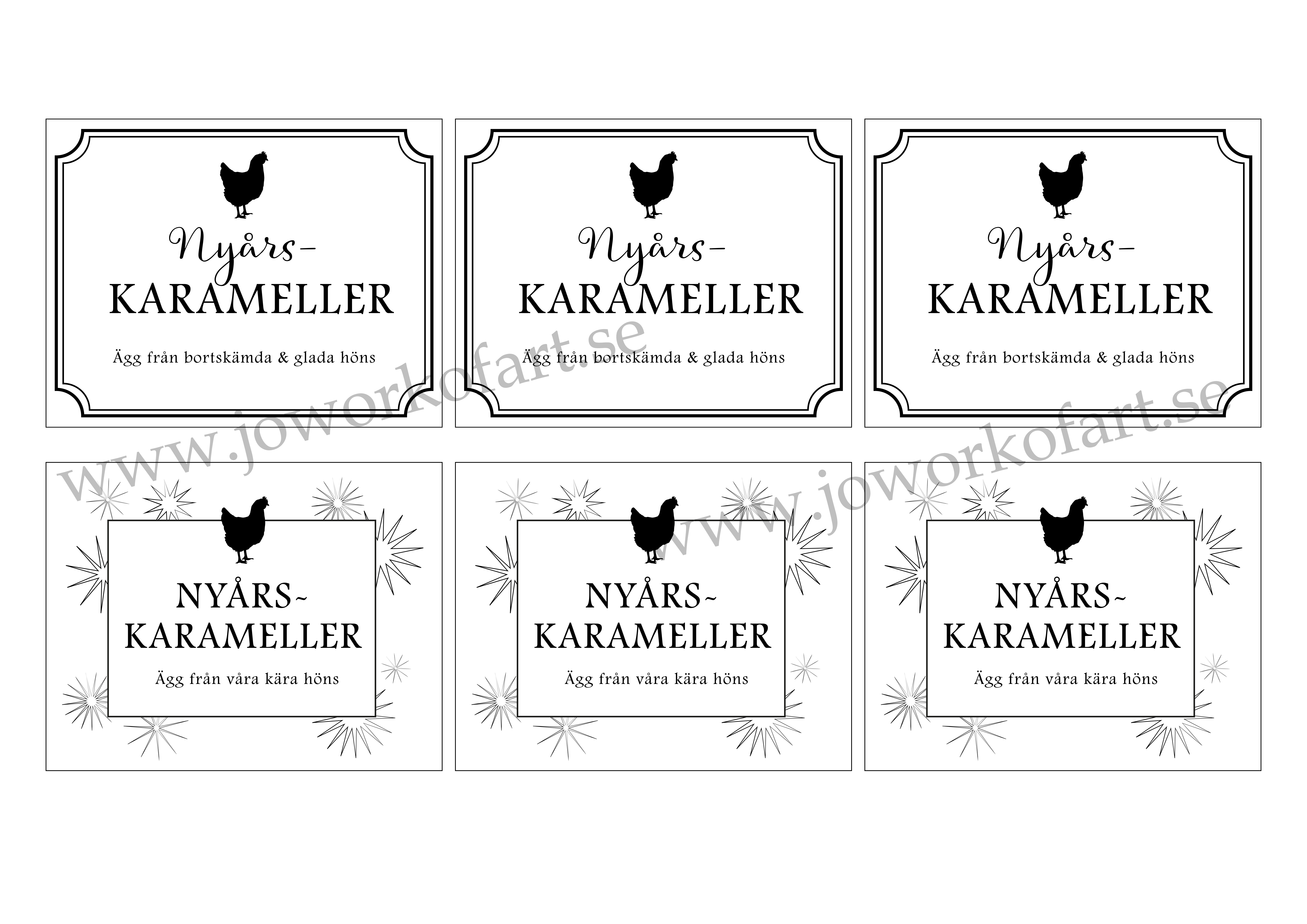 Etikett till äggkartong "Nyårskarameller", 2 st varianter, 9x7cm (Digital produkt) - 2