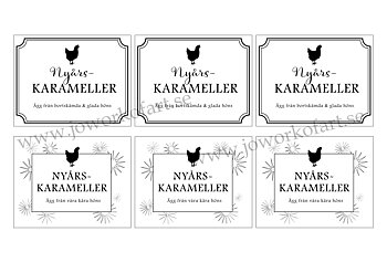 Etikett till äggkartong "Nyårskarameller", 2 st varianter, 9x7cm (Digital produkt)