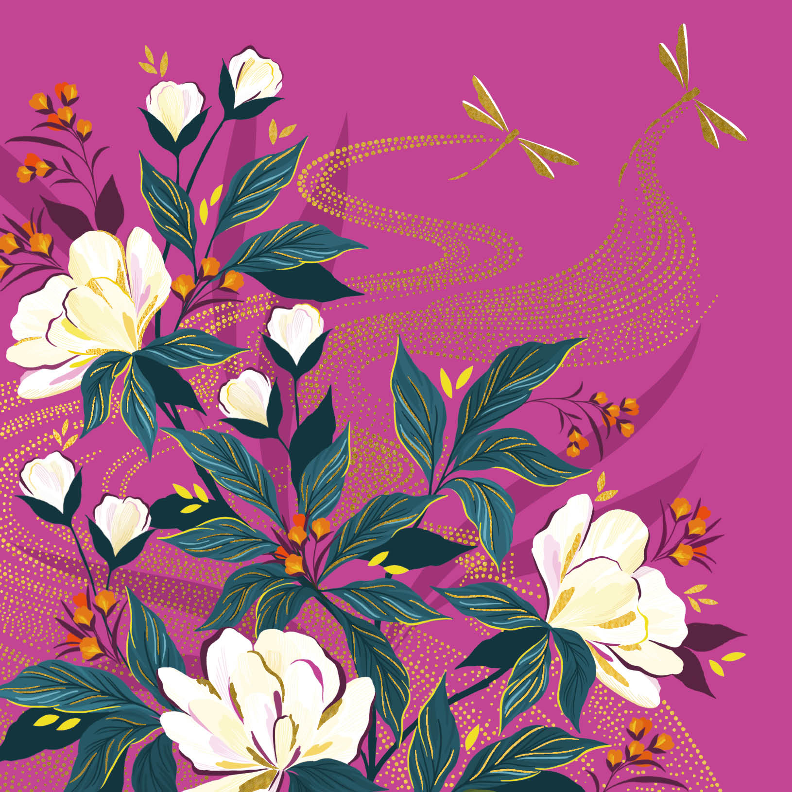 Pink Floral & Dragonflies Sara Miller Greeting Card
