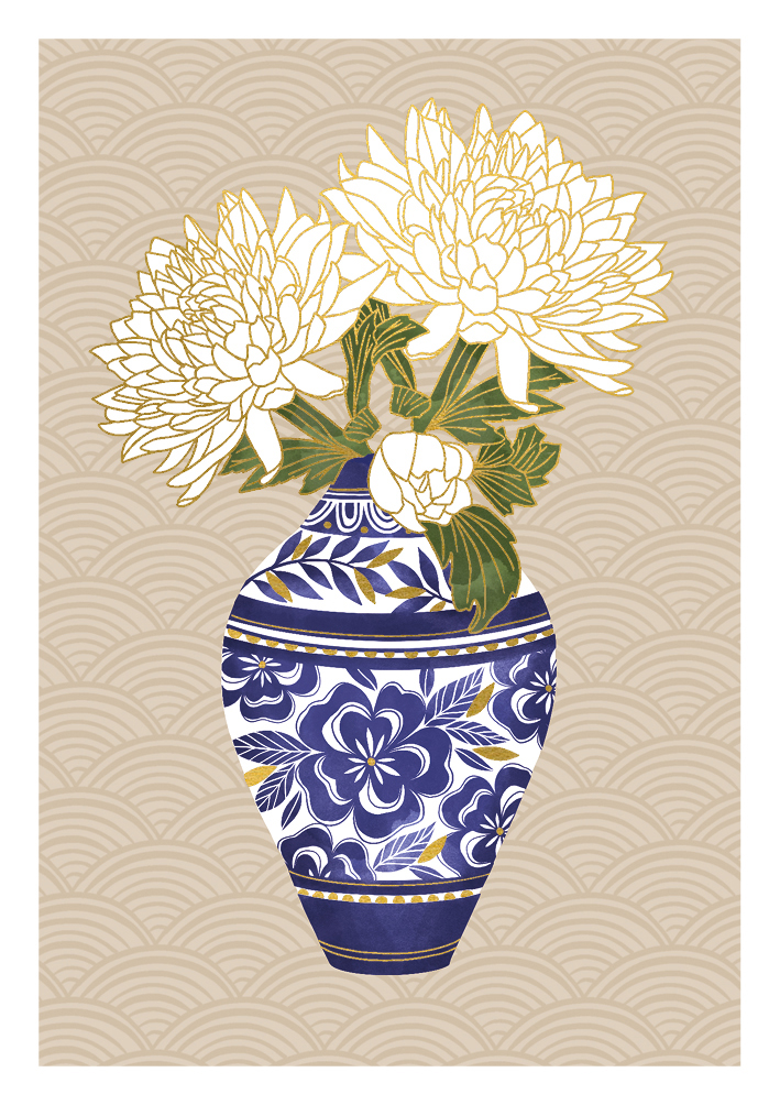Sakura Blue Decorate Vase Greeting Card