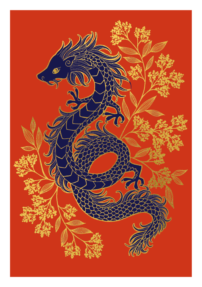 Sakura Red Dragon Greeting Card