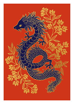 Sakura Red Dragon Greeting Card