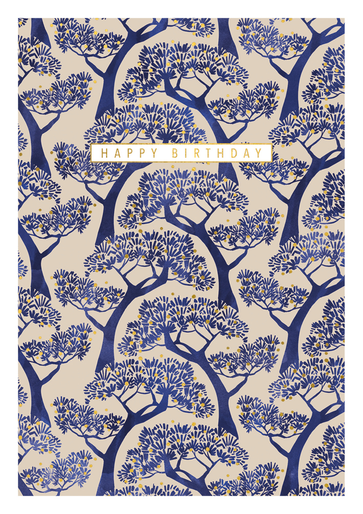 Sakura Blue Trees Greeting Card