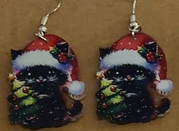 Örhänge "Julkatt med julgran" Fraktfritt