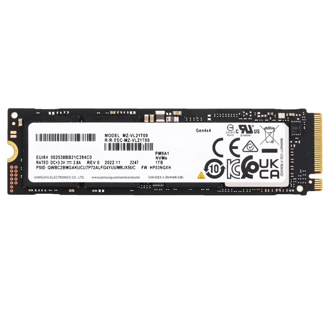 Begagnad 1TB Samsung PM9A1 SSD PCIe 4.0 NVMe M2 Gen4 x4 MZ-VL21T00 MZVL21T0HCLR