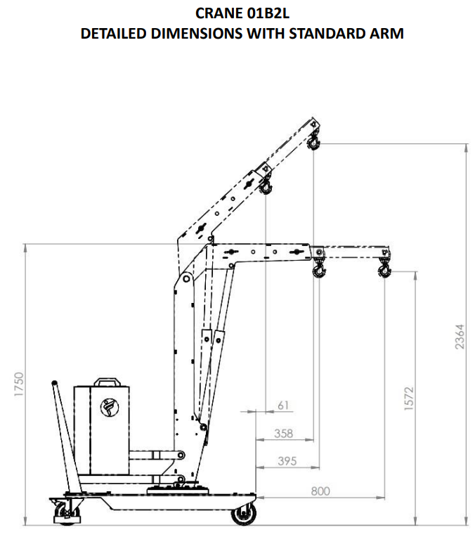 Mobil verkstadskran 01B2L, Maxlast: 200-130 kg / Max utligg : 770 mm - 3