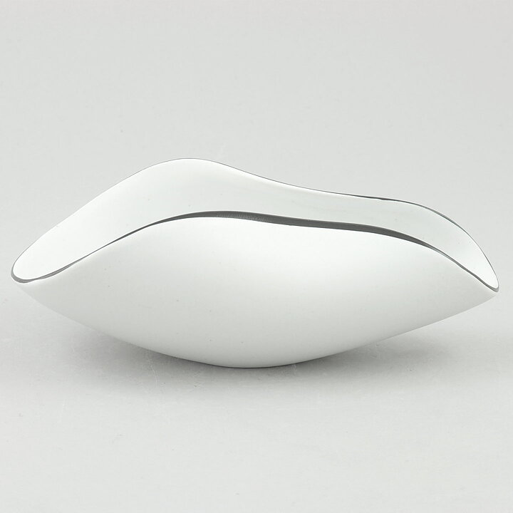 Stig Lindberg (Veckla 1950) White Sculptural Bowl with Black Border 15 cm