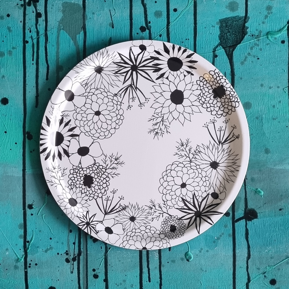 tray FLOWER POWER black-white 31 cm