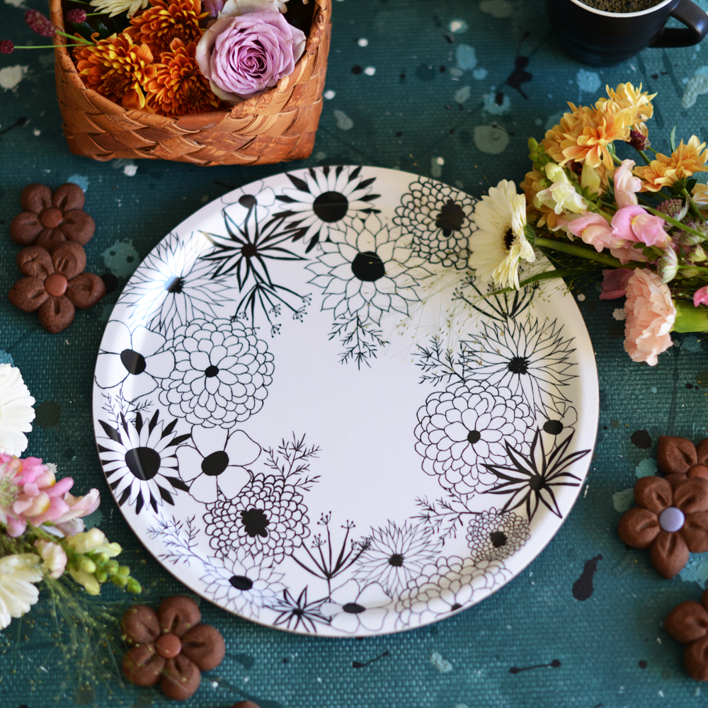 tray FLOWER POWER black-white 31 cm - 3