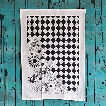 kökshandduk FLOWER POWER sv-vit 50x70 cm
