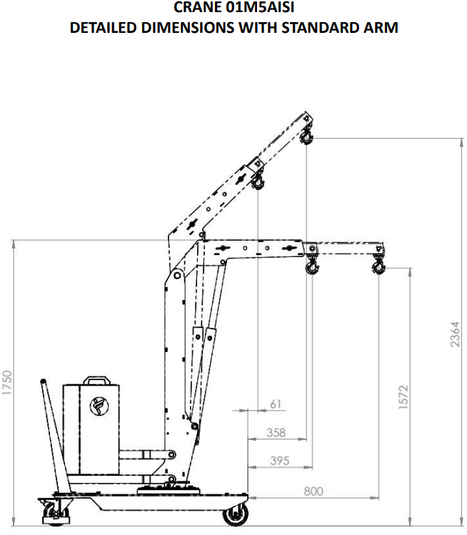 Mobil verkstadskran 01M5AISI, Maxlast: 500-205 kg / Max utligg : 770 mm - 3