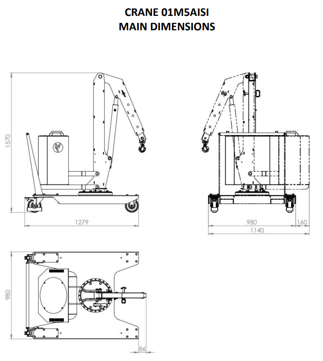 Mobil verkstadskran 01M5AISI, Maxlast: 500-205 kg / Max utligg : 770 mm - 2