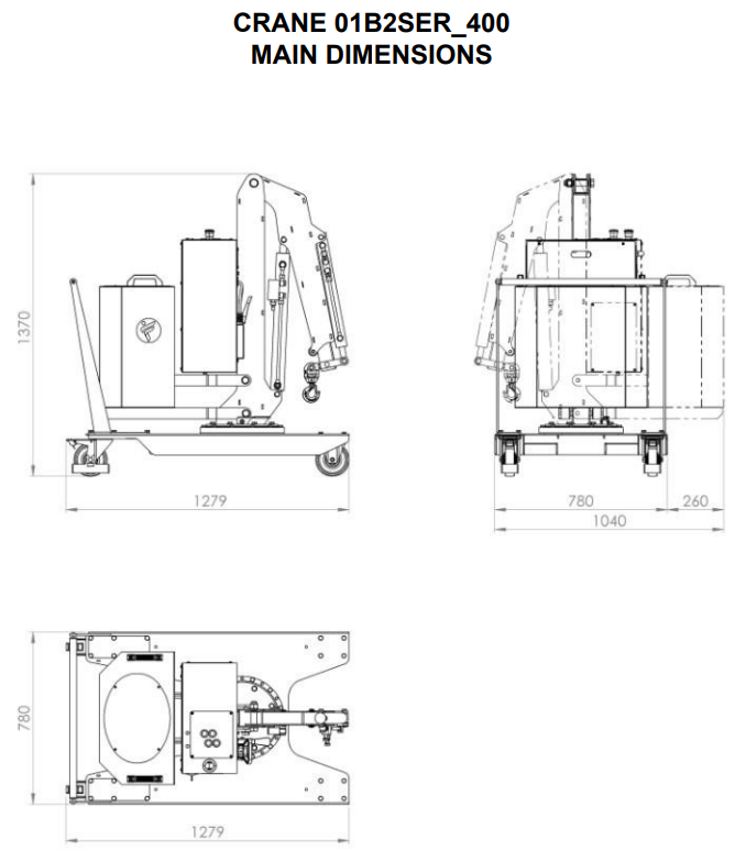 Mobil verkstadskran 01B2SER_400, Maxlast: 200-100 kg / Max utligg : 843 mm - 2