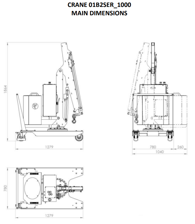 Mobil verkstadskran 01B2SER_1000, Maxlast: 200-60 kg / Max utligg : 1440 mm - 2