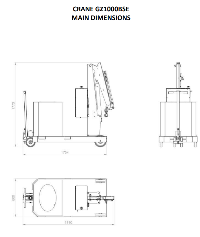 Mobil verkstadskran GZ1000BSE, Maxlast: 1000-400 kg / Max utligg : 1225 mm - 3