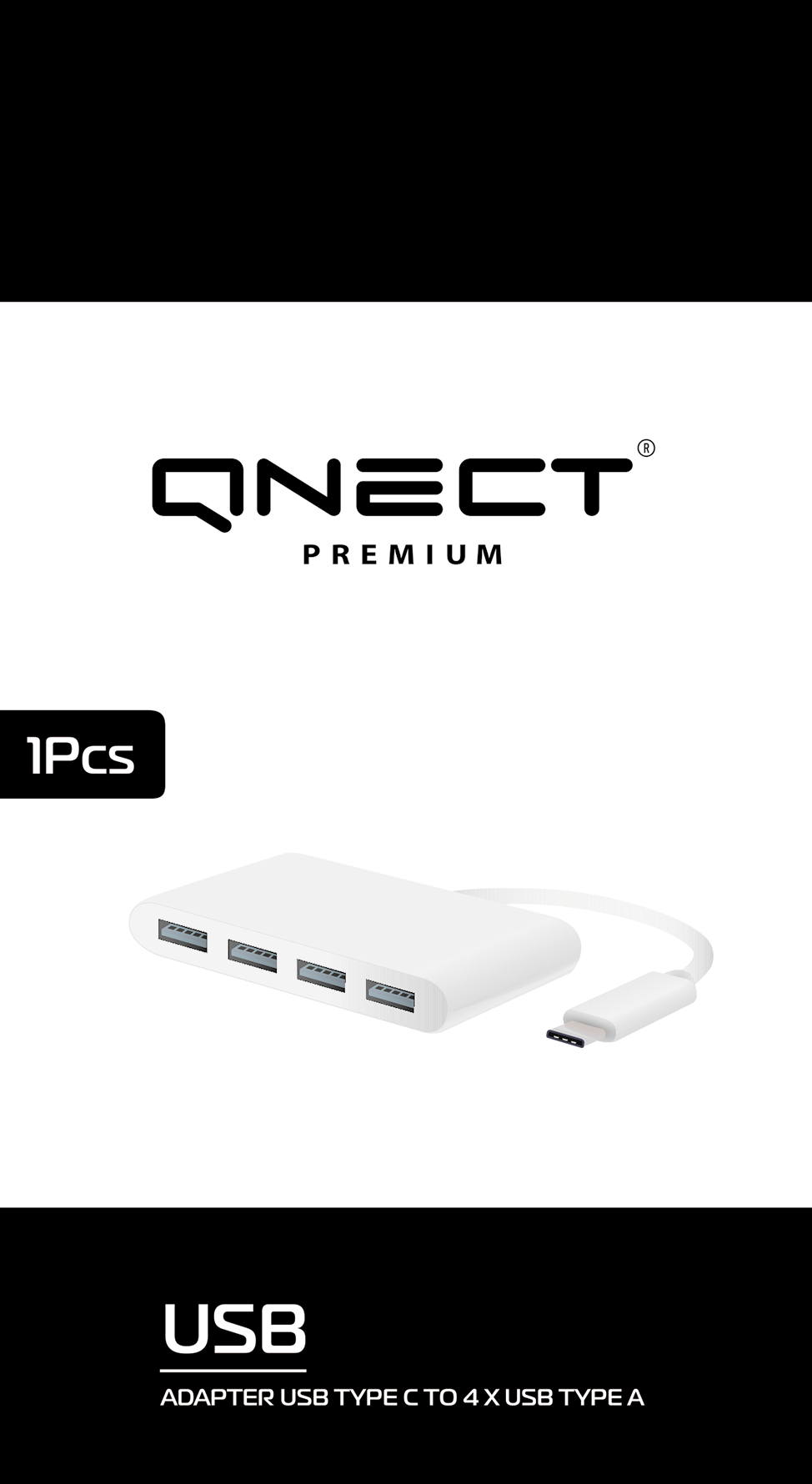 QNECT Adapter USB 3.1 typ C hane - USB 3.0x4 hona, vit - 2