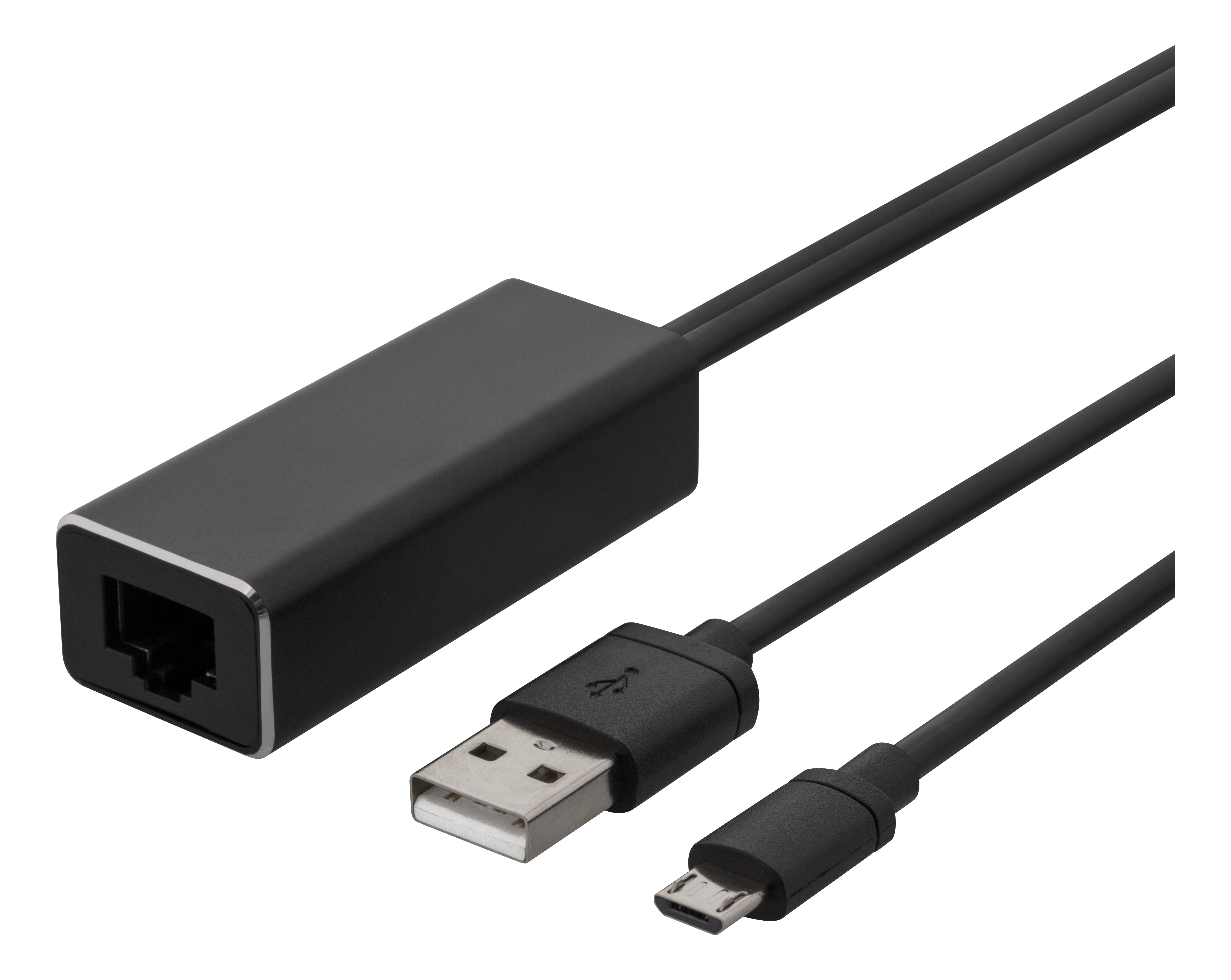 Ethernet adapter för casting-enheter, 1m, 100 Mbps, USB-A + USB Micro B, svart