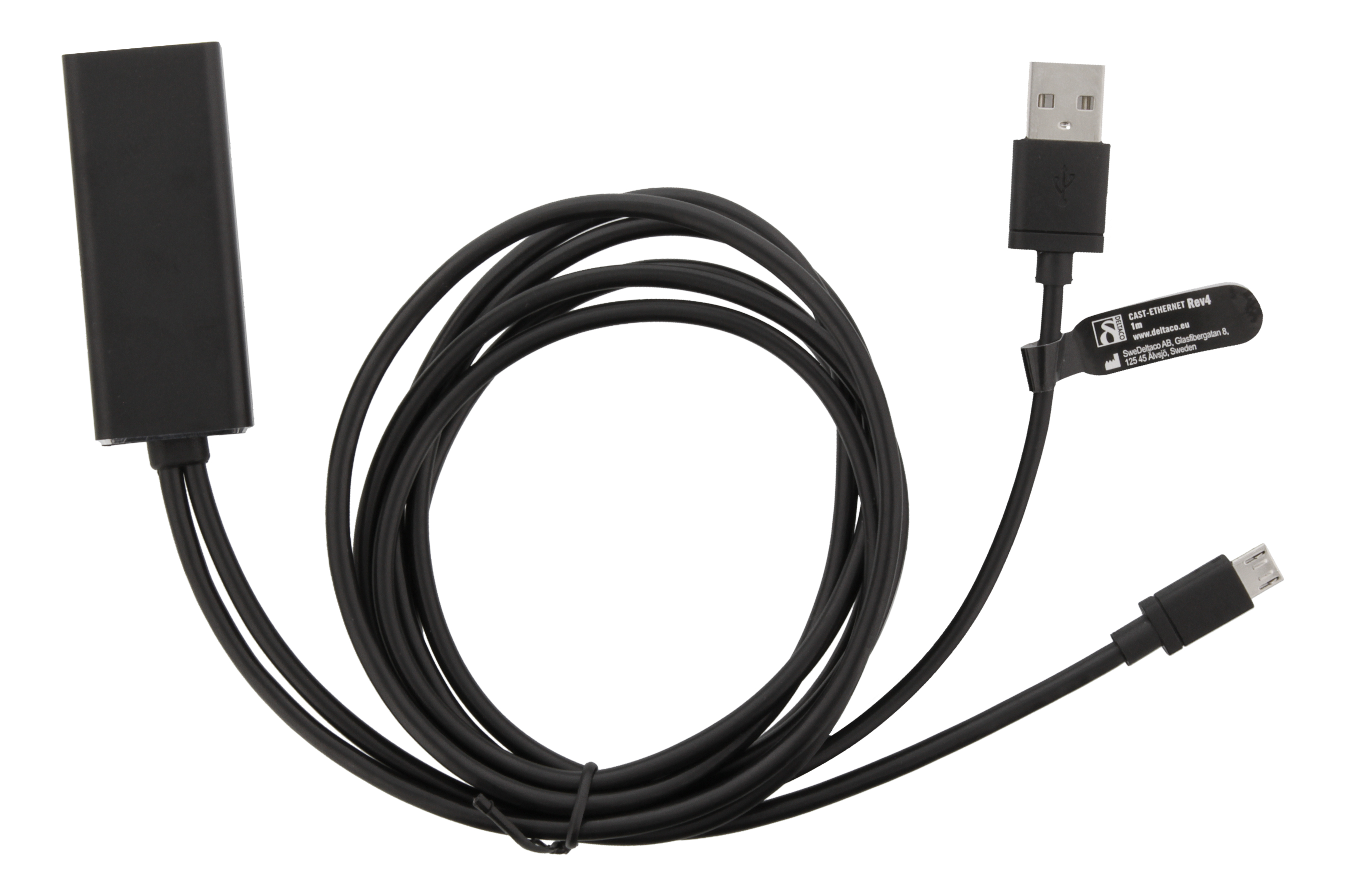 Ethernet adapter för casting-enheter, 1m, 100 Mbps, USB-A + USB Micro B, svart - 2