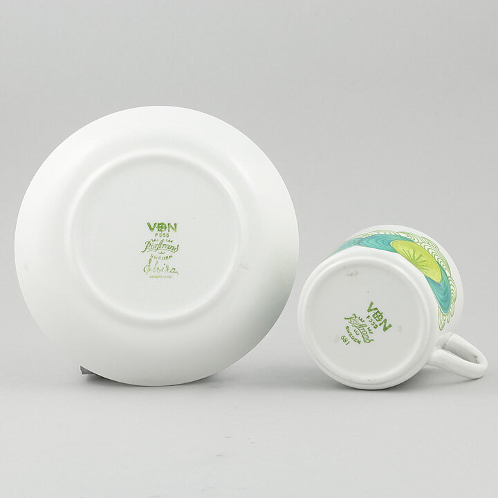 Hertha Bengtson (Elvira 1970s) Four Coffee Cups with Green Decor 10 cm