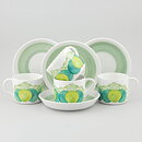 Hertha Bengtson (Elvira 1970s) Four Coffee Cups with Green Decor 10 cm
