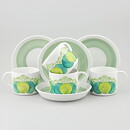 Hertha Bengtson (Elvira 1970s) Four Coffee Cups with Green Decor 10 cm