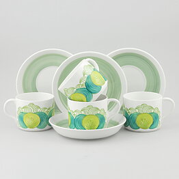 Hertha Bengtson (Elvira 1970s) Four Coffee Cups with Green Decor 10 cm