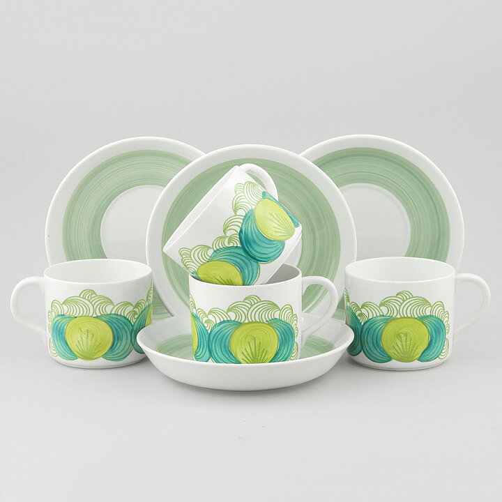 Hertha Bengtson (Elvira 1970s) Four Coffee Cups with Green Decor 10 cm