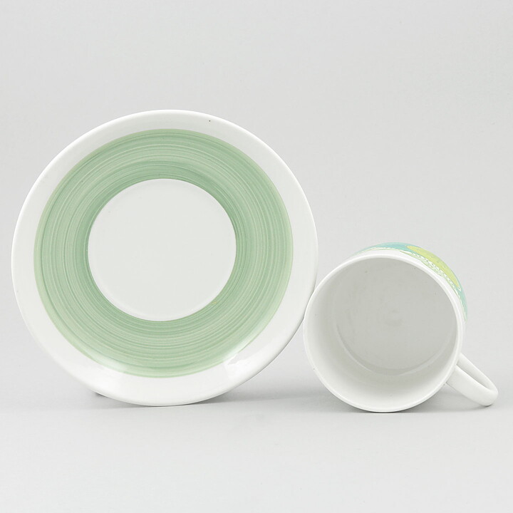 Hertha Bengtson (Elvira 1970s) Four Coffee Cups with Green Decor 10 cm