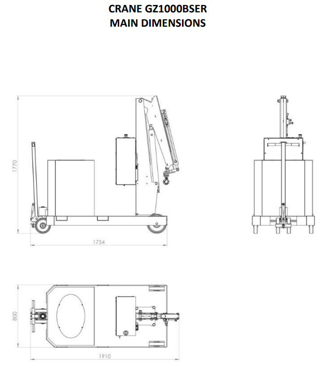 Mobil verkstadskran GZ1000BSER, Maxlast: 1000-400 kg / Max utligg : 1225 mm - 2