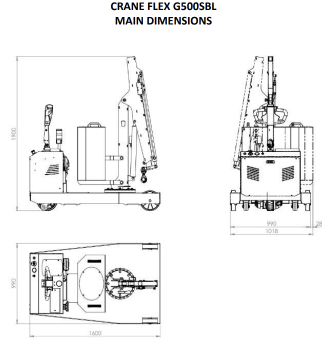 Mobil verkstadskran G500SBL, Maxlast: 500-180 kg / Max utligg : 1430 mm - 2