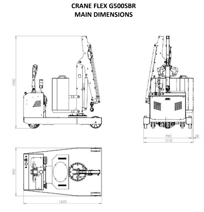 Mobil verkstadskran G500SBR, Maxlast: 500-180 kg / Max utligg : 1430 mm - 2