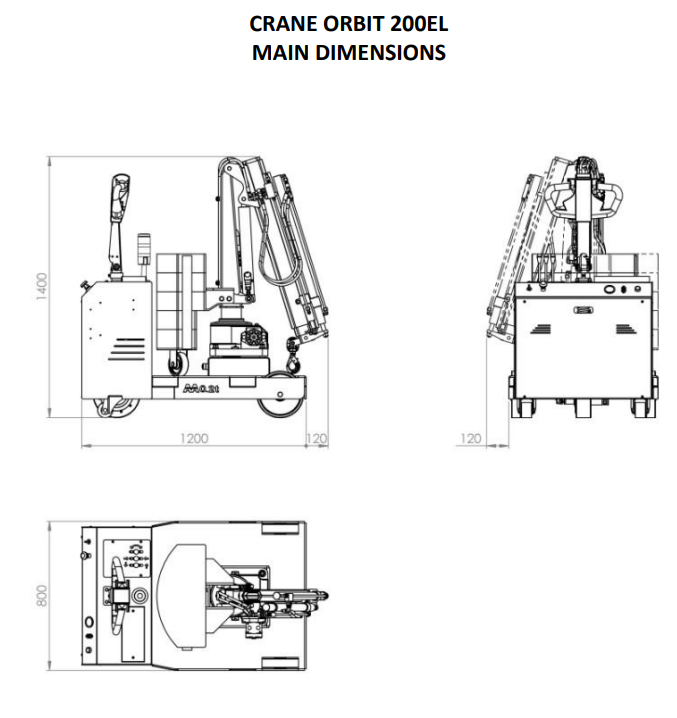 Mobil verkstadskran 200EL, Maxlast: 200-60 kg / Max utligg : 2059 mm - 3