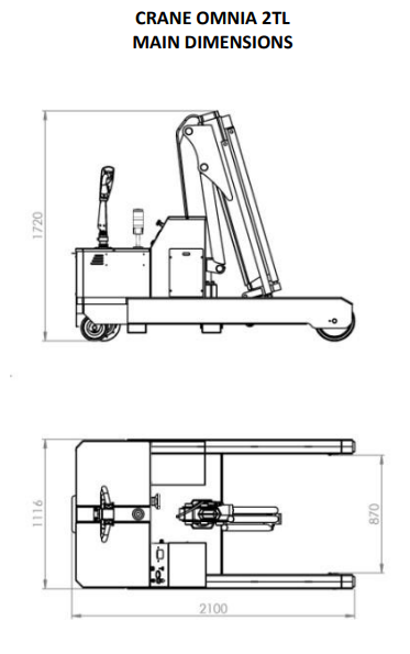 Mobil verkstadskran 2TL, Maxlast: 2000-450 kg / Max utligg : 3067 mm - 2