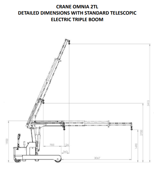 Mobil verkstadskran 2TL, Maxlast: 2000-450 kg / Max utligg : 3067 mm - 3