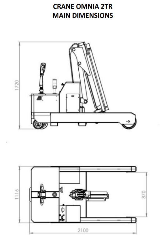 Mobil verkstadskran 2TR, Maxlast: 2000-450 kg / Max utligg : 3067 mm - 2