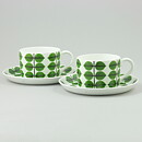 Stig Lindberg (Berså 1961) Two Teacups with Green Leaf Decor 11,5 cm (2)