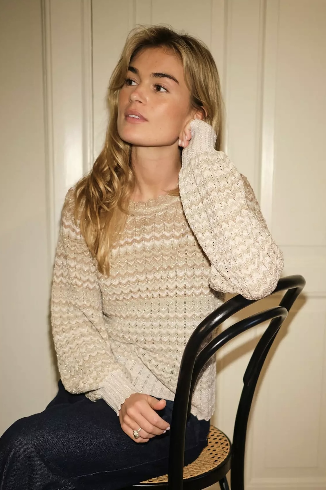 Neo Noir  - Dito Chevron Knit Blouse Light Brown - 4
