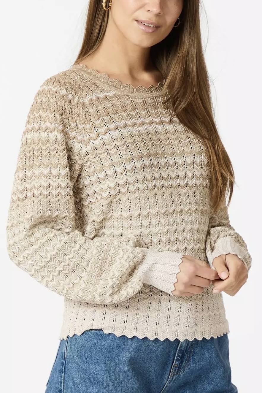 Neo Noir  - Dito Chevron Knit Blouse Light Brown