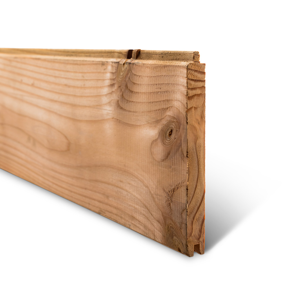 Lärk/ Douglasgran, fjäder och not Stenvallspanel 1,8 x 17,5 cm (verkande) x 300 cm