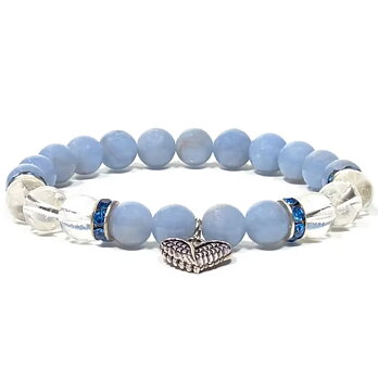 Angelit, Bergkristall (Änglavingar) 8mm pärlor Armband, Kristallpunkten