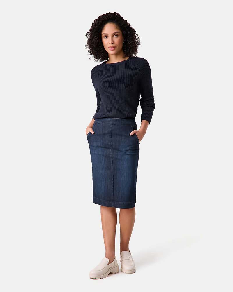 Jeanskjol snedfickor mörk denim