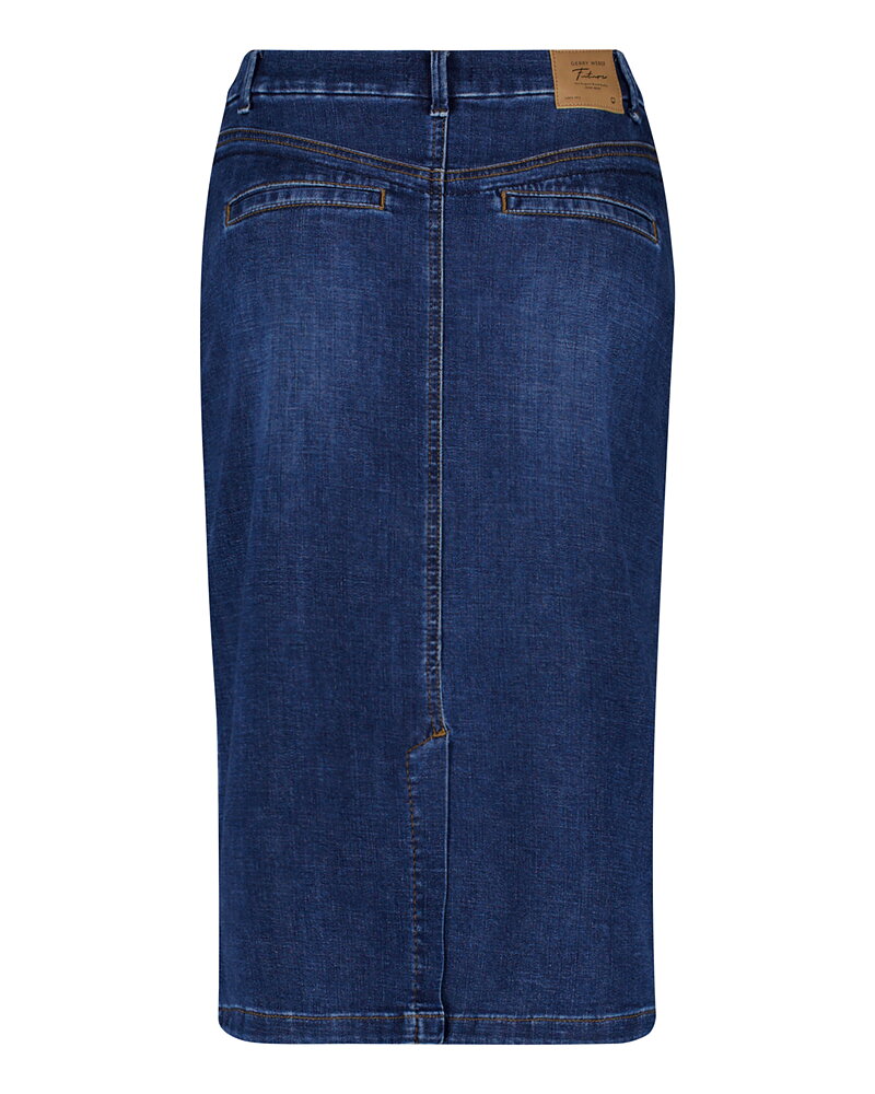Jeanskjol lång slits bak mellanblå denim