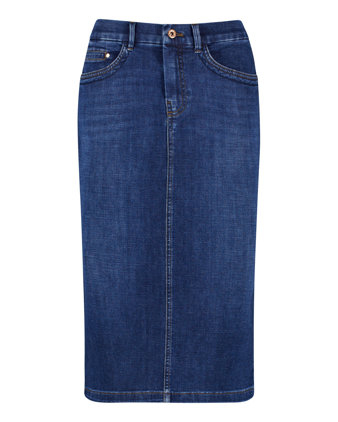 Jeanskjol lång slits bak mellanblå denim